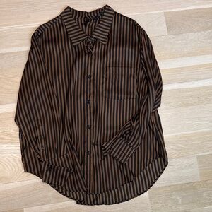 Zara Men's Black and Brown Striped Shirt